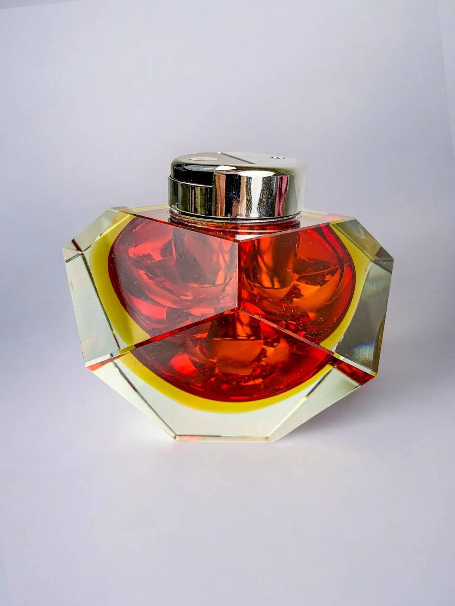 Italian Sommerso faceted lighter by Flavio Poli, red & yellow Murano glass, 1970s