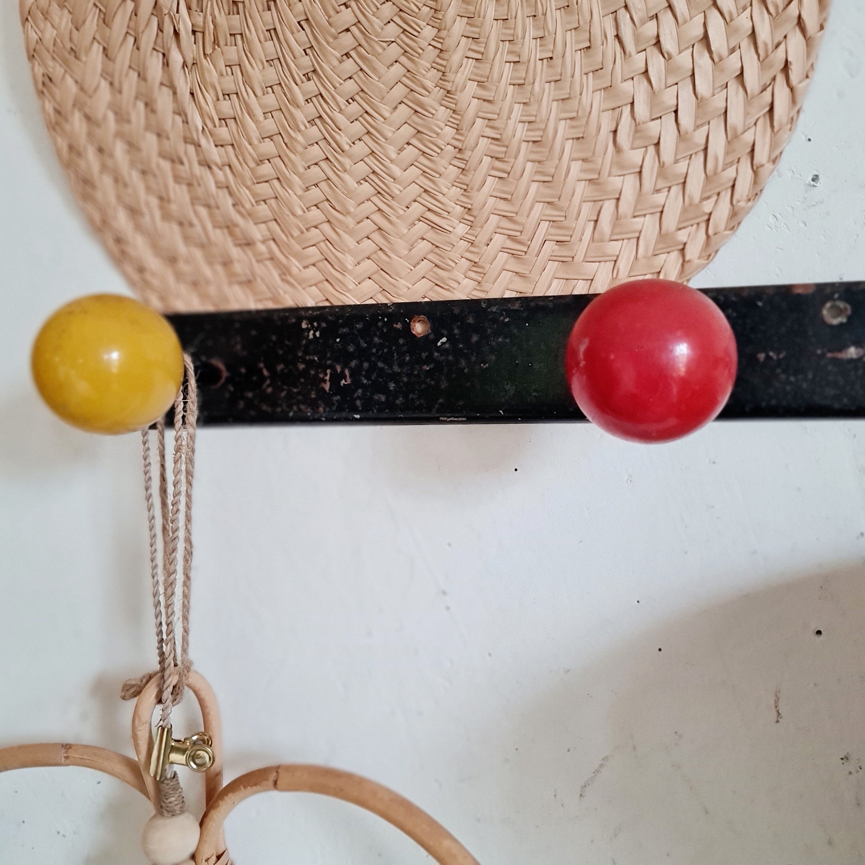 Coat rack 3 hooks metal balls, 50s