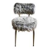 Vintage chair, gray long-haired synthetic fur