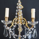 Pair of wall lamps two bronze lights with grapevines and crystal garlands – Louis XV style