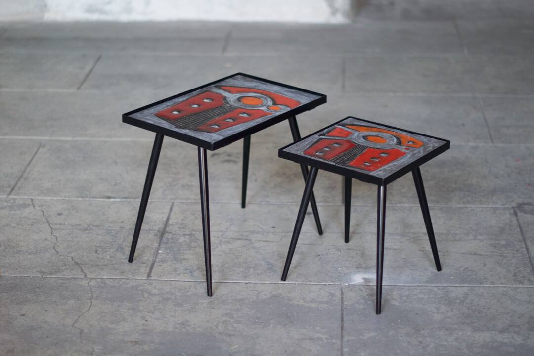 2 nesting varnished ceramic coffee tables - the brothers jean & robert cloutier 1950