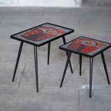 2 nesting varnished ceramic coffee tables - the brothers jean & robert cloutier 1950