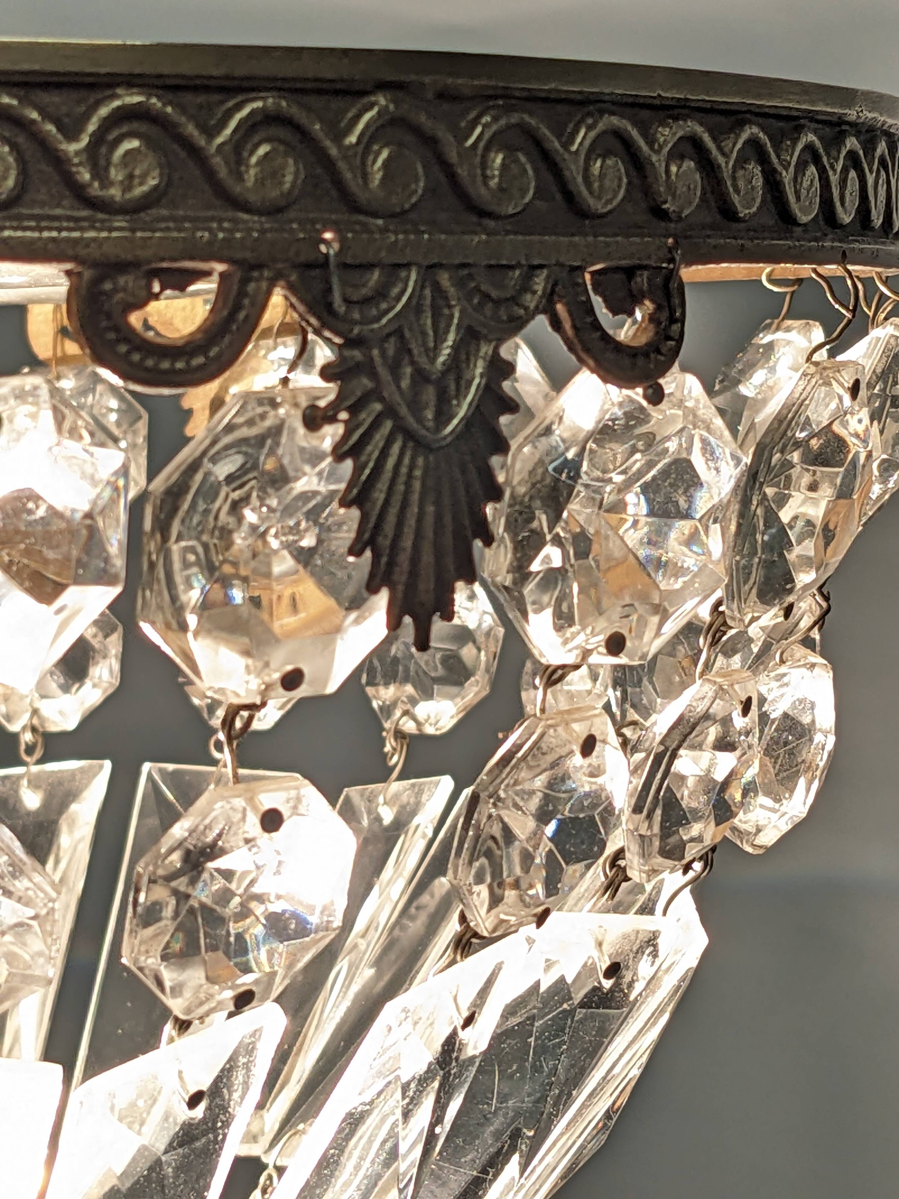 Louis XVI style bronze ceiling light and glass pendants