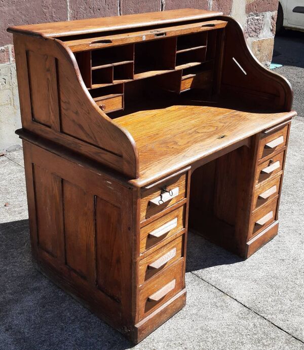 Bureau américain ''Roll Top'' en chêne.
