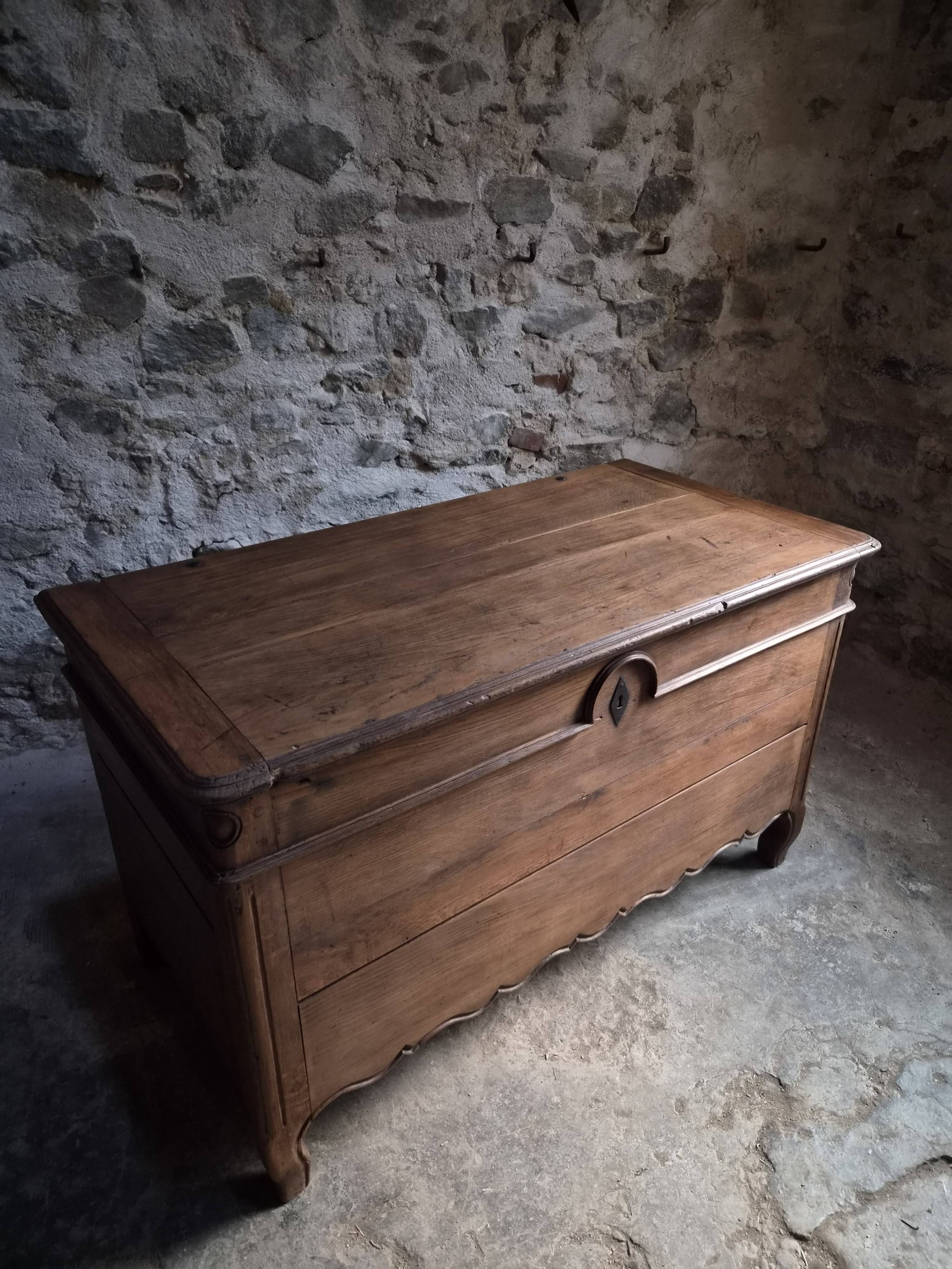 Antique marriage chest in oak / blanket chest – 18th century, Auvergne, France