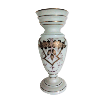 Vase balustre Jugendstil en opaline et pâte de verre, peint main