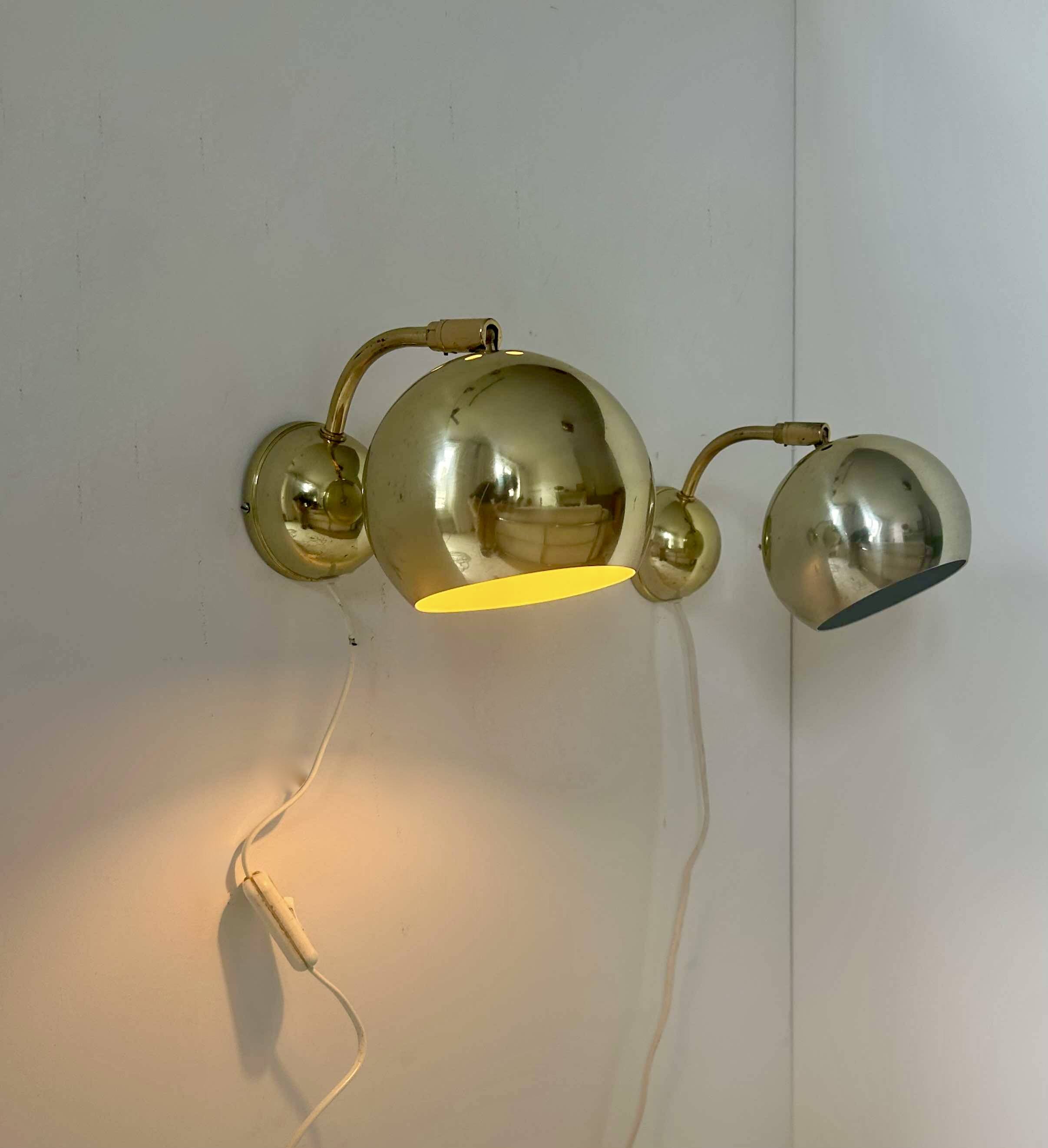 Pair of vintage adjustable wall lights, brass, Sweden 1970