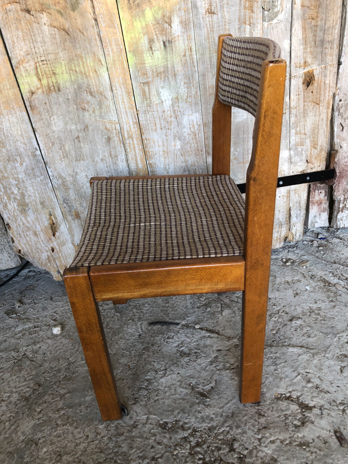 Set of 3 vintage 60s wooden fabric and tile chairs