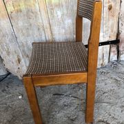 Set of 3 vintage 60s wooden fabric and tile chairs