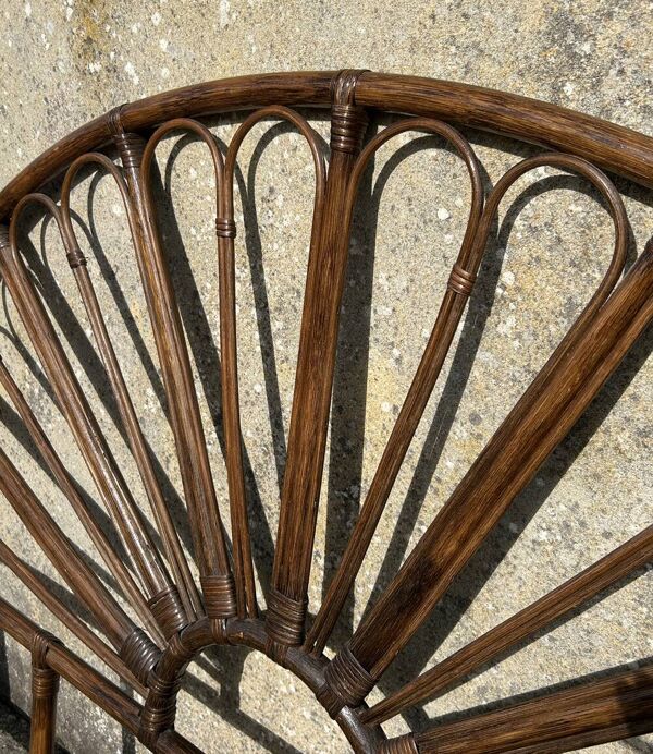 Tête de lit bambou rotin vintage queue de paon années 60