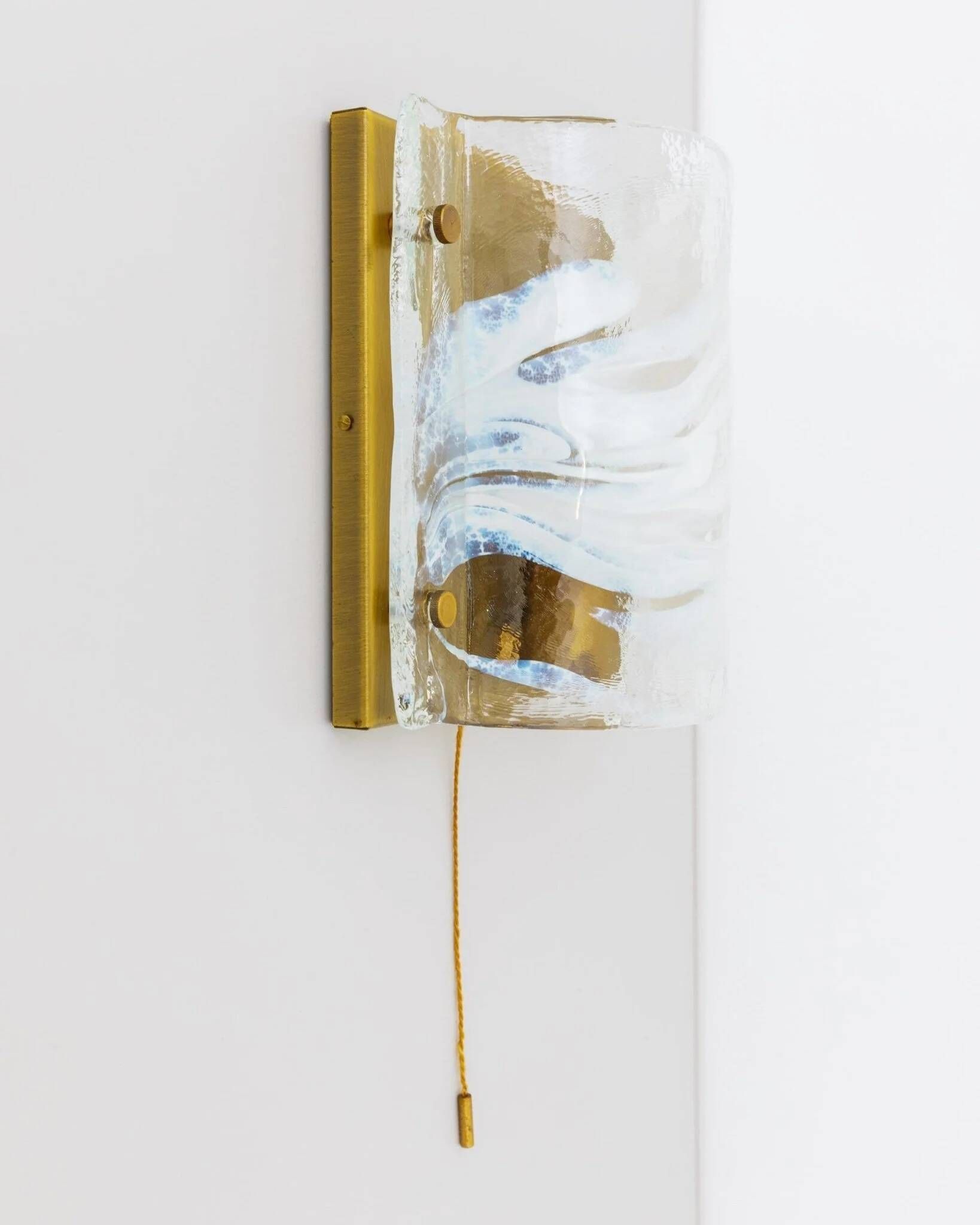 Murano glass wall lamp in white and pale-blue on brass backplate - J.T. Kalmar, 1960s