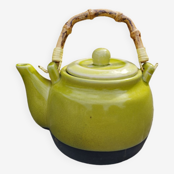 Anise green ceramic teapot, bamboo handle