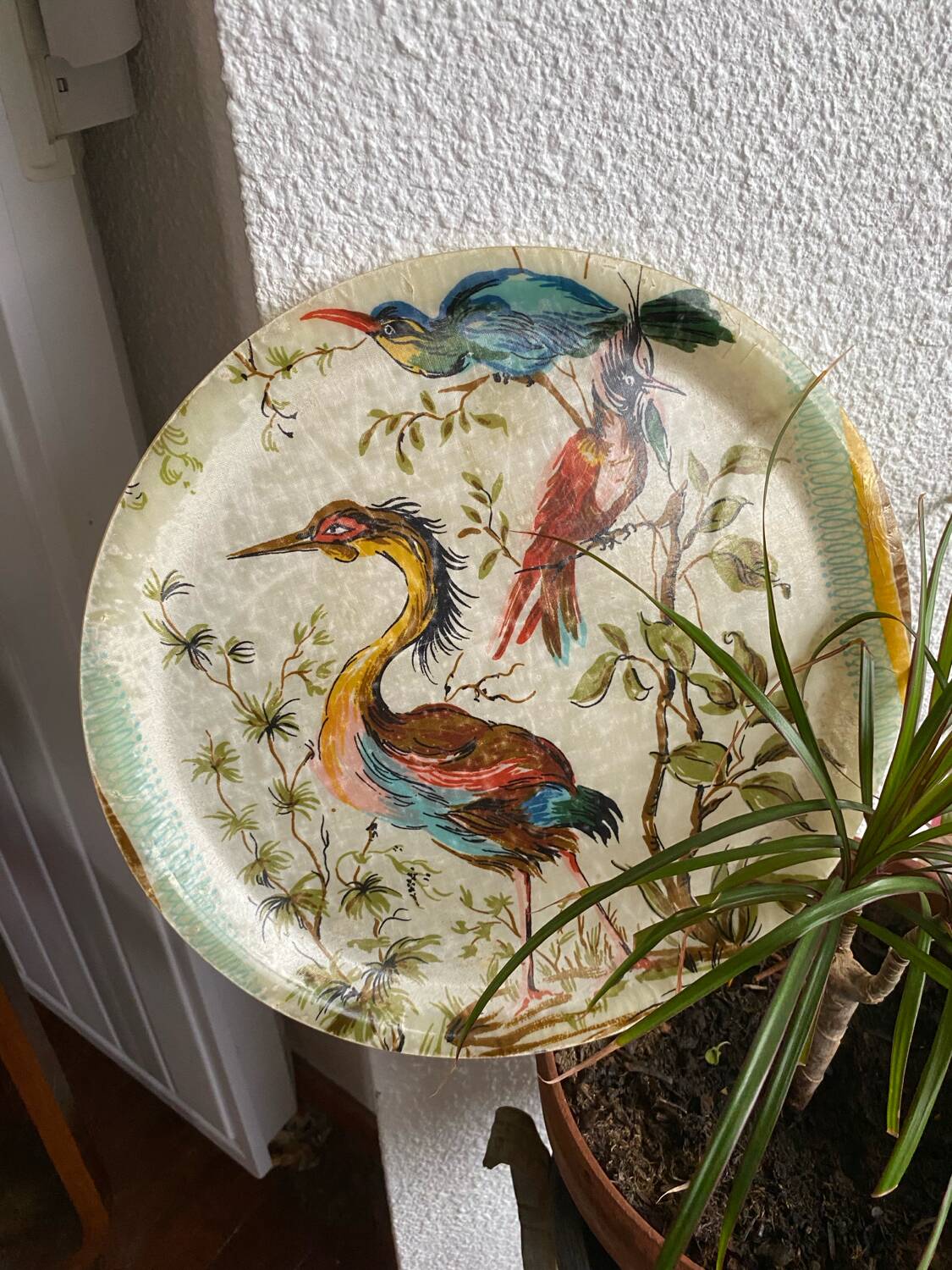 Round fiberglass bird tray.