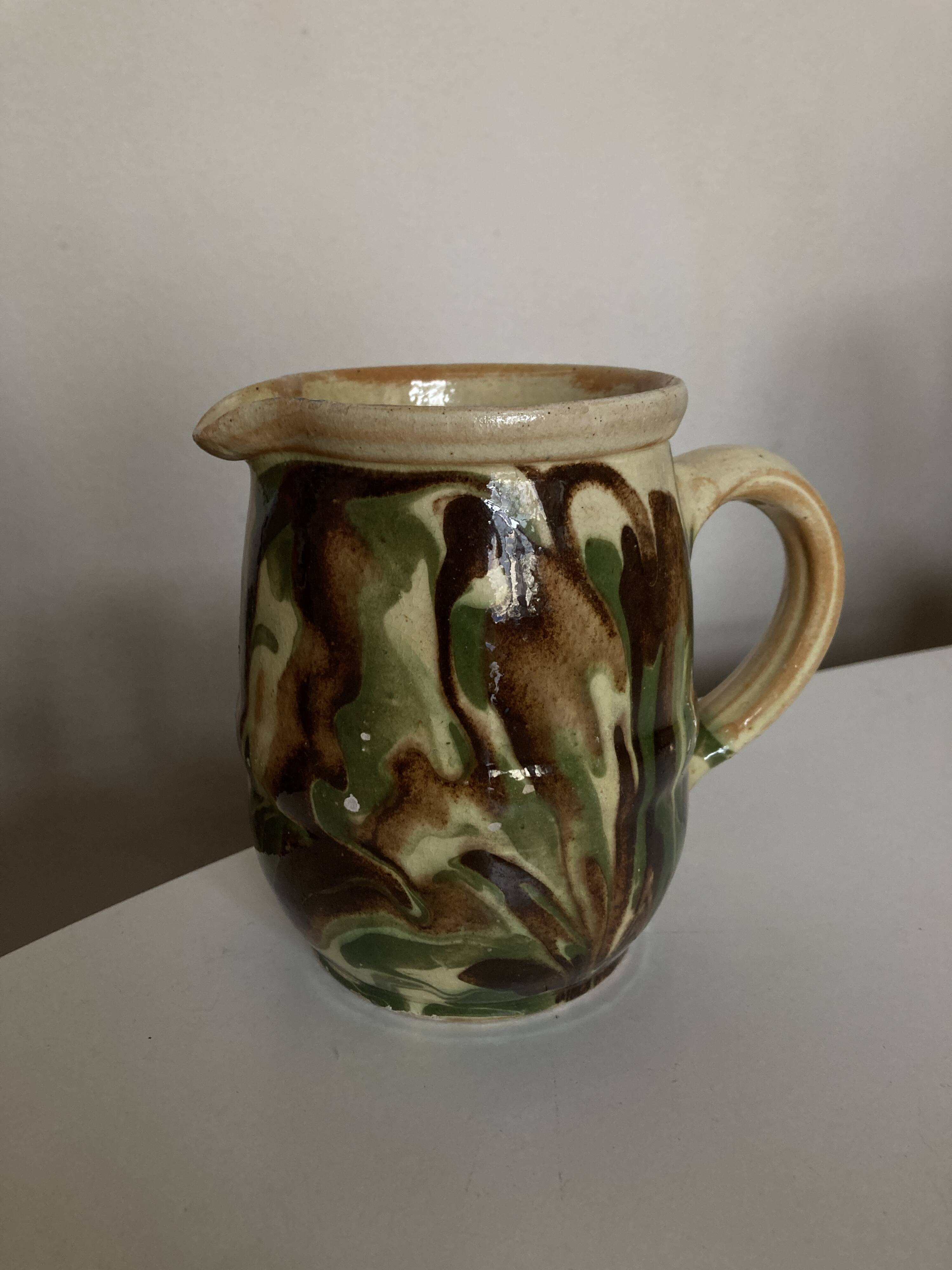Glazed earthenware jug mixed clays Provence 1960