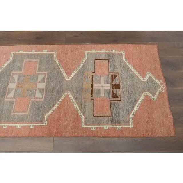 1970s Turkish Oushak Handmade Wool Cotton Orange Runner Rug 102x381