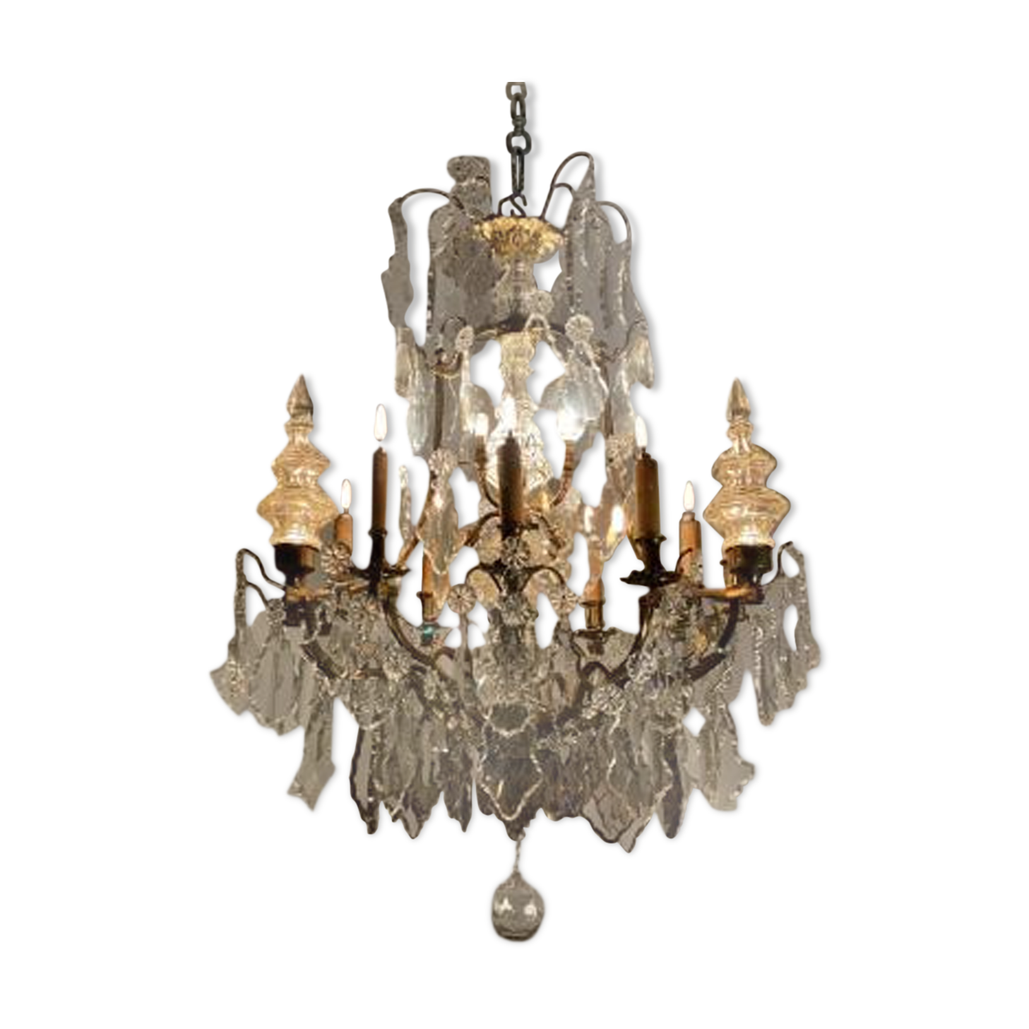 Golden bronze luster garnished with transparent and mordoréed pampilles