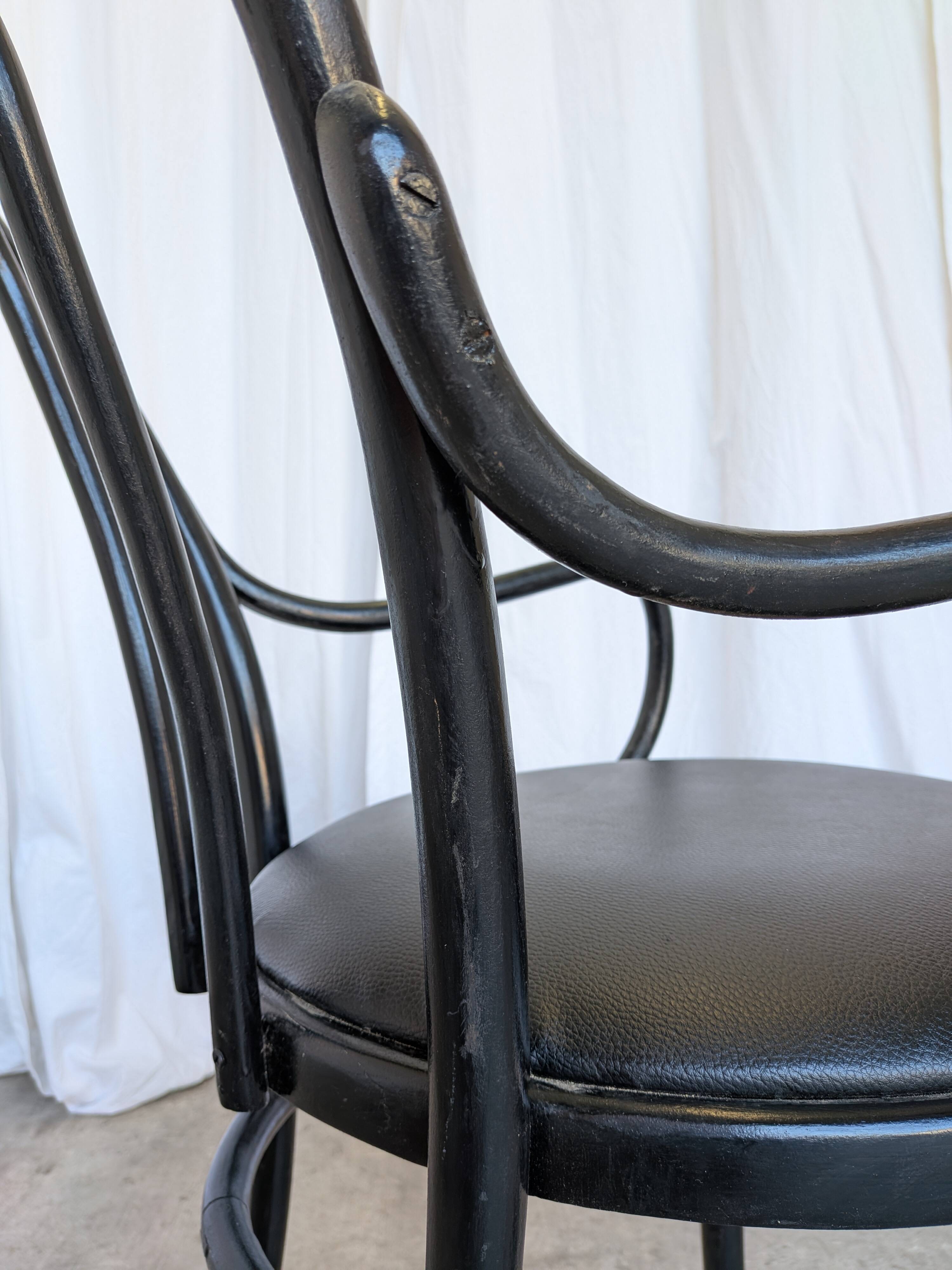 Vintage Thonet Style Dining Chair: Black Bentwood Cane Seat