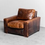 Brown leather armchair 1990s vintage modernism