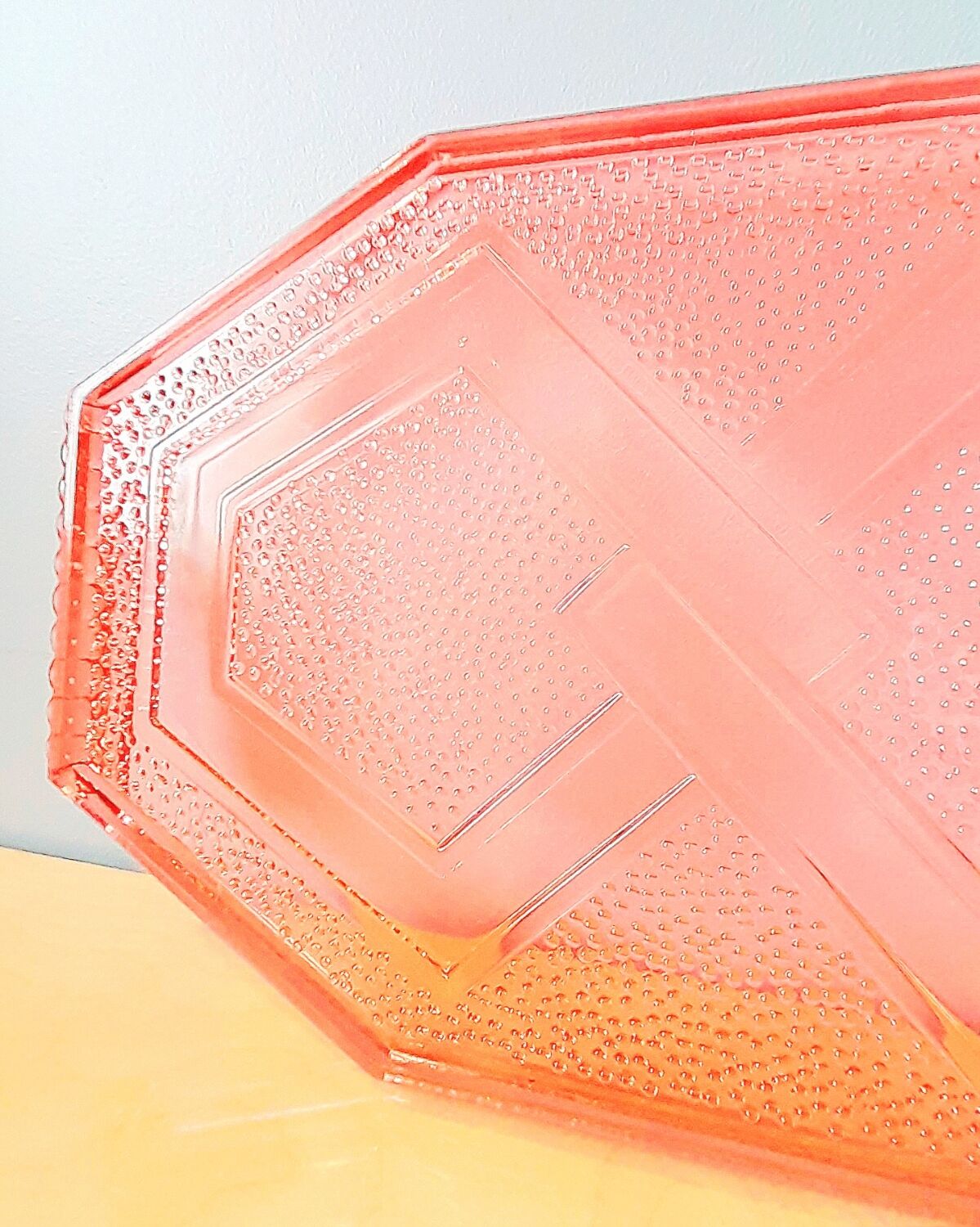 Art Deco pink glass top