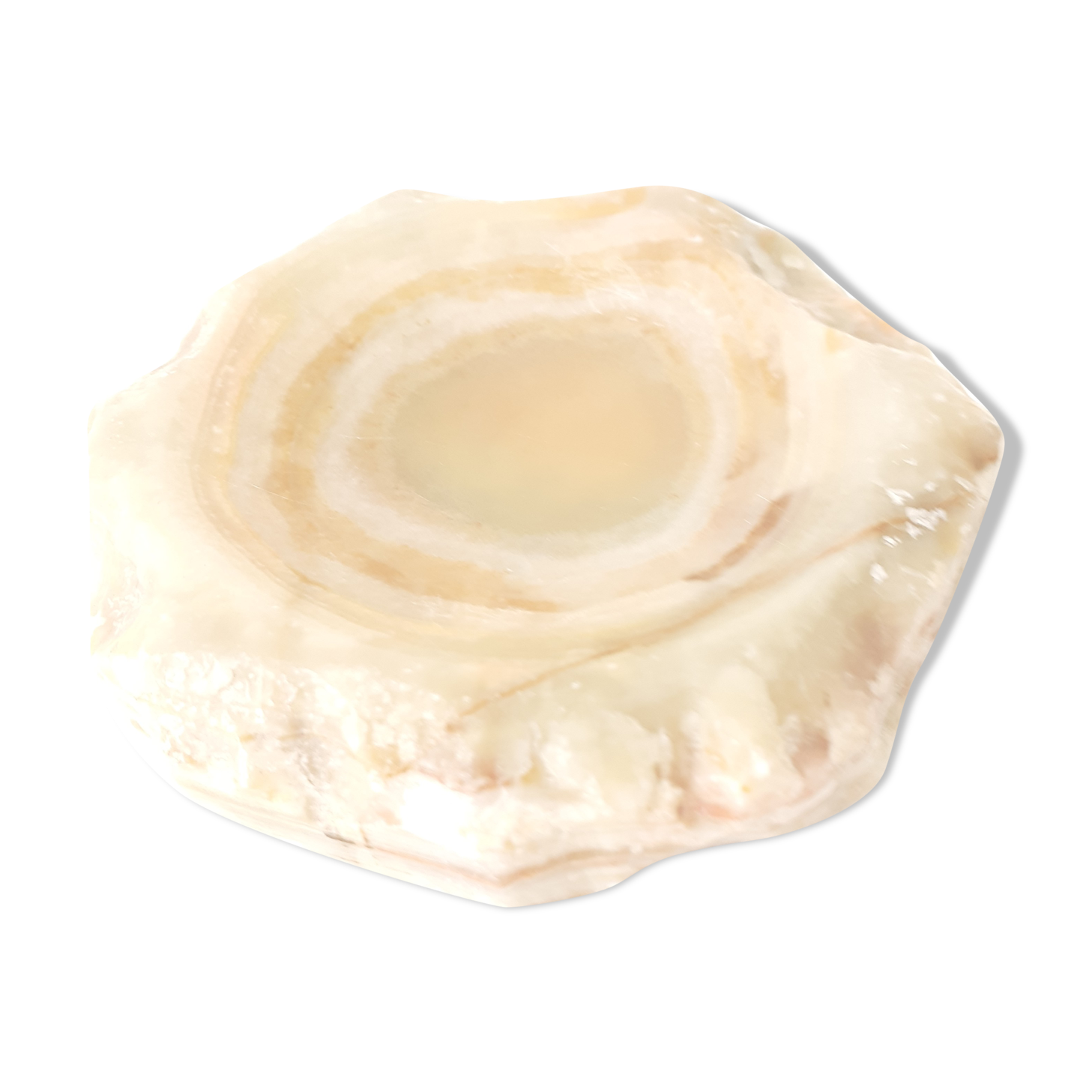 Ashtray in beige yellow veined marble from Mexico