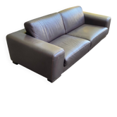 Luxury 3-seater chocolate brown leather sofa Roche Bobois 235cm