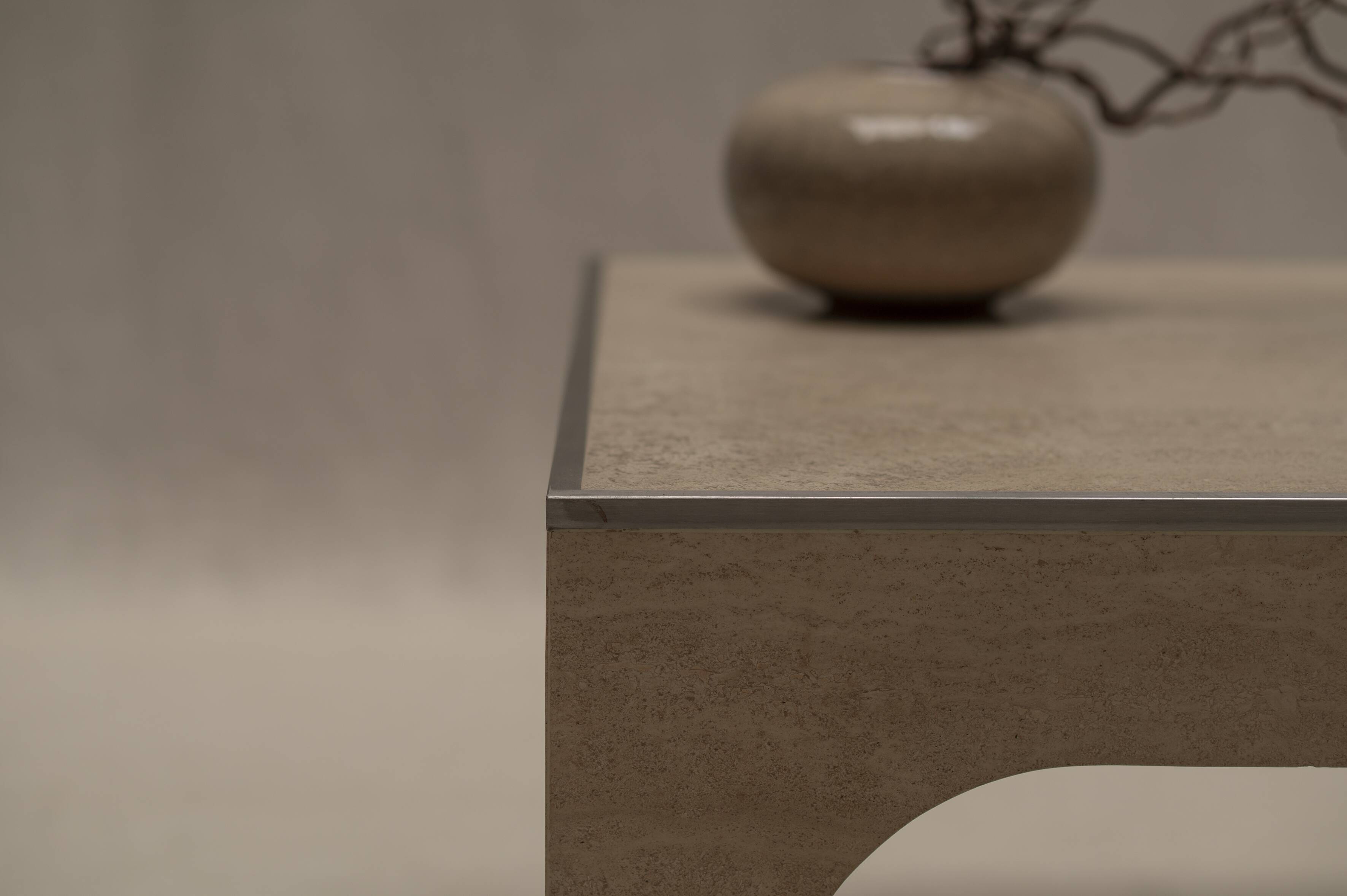 Architectural set of travertine coffee tables