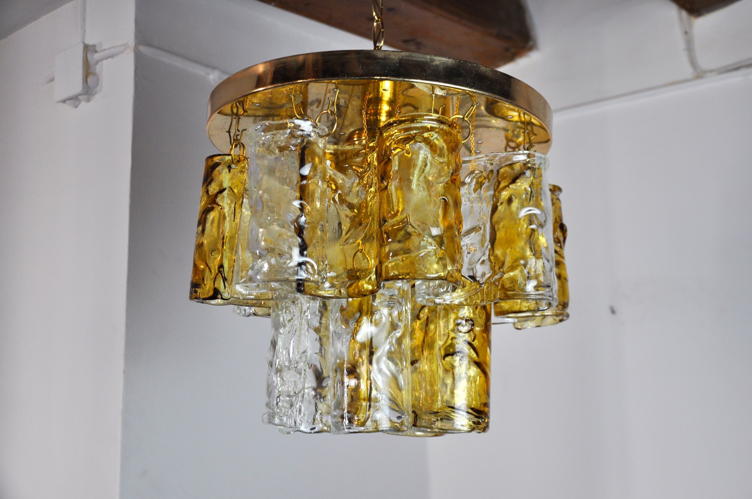 Two-tone chandelier by Zero Quattro, orange and transparent murano glass, Italy, 1970