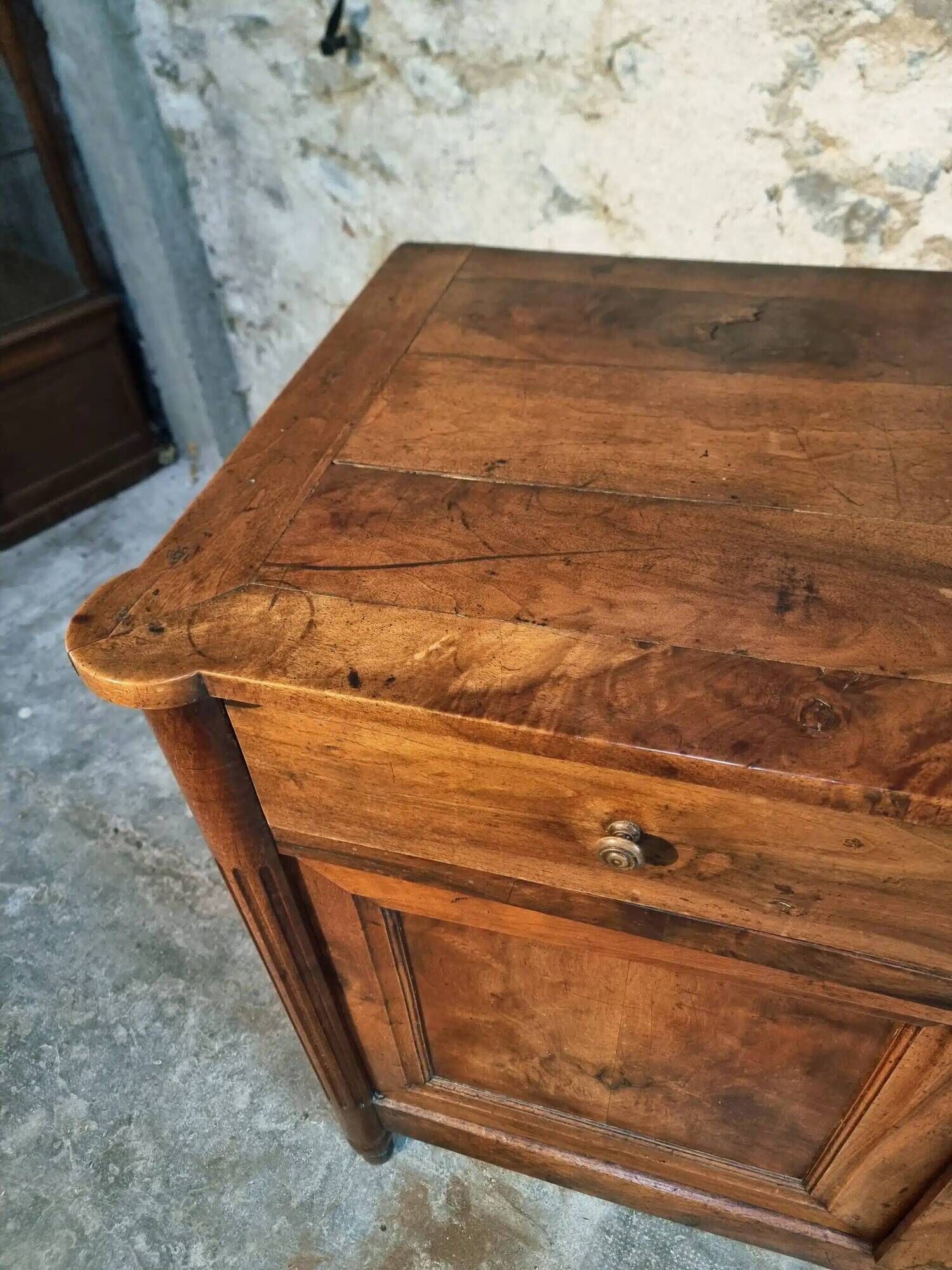 Antique French Walnut Sideboard - 19th Century Buffet with Drawer and Double Doors - Rustic Farmhouse Storage