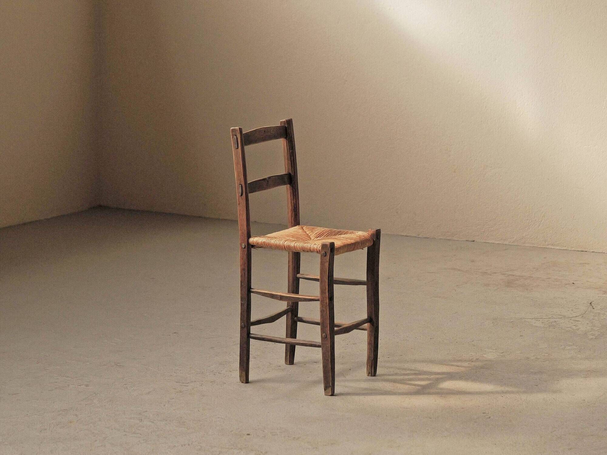 Peasant chair in wood and straw, Folk Art, around 1900