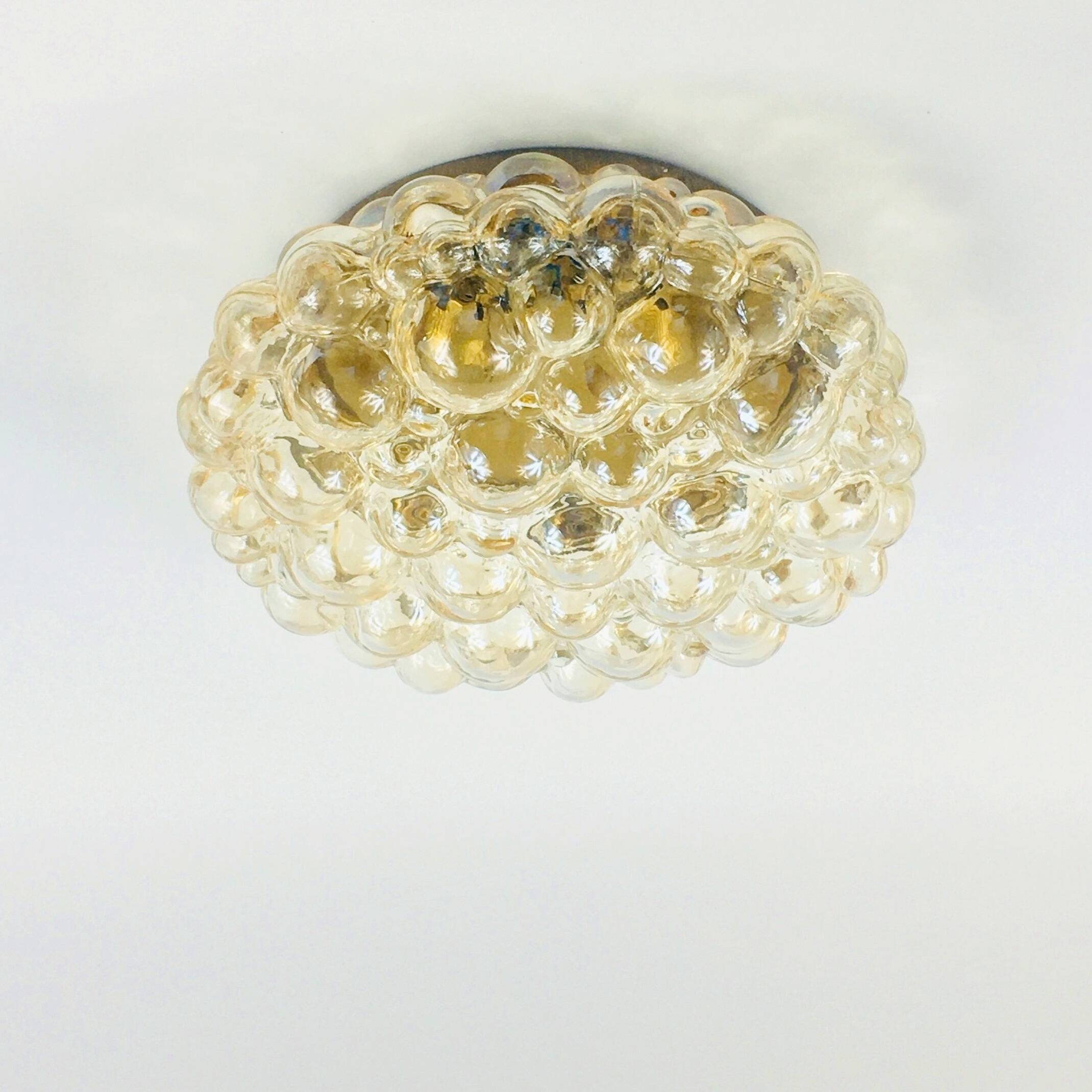 Large Amber Bubble Glass Ceiling Light/Flush Mount by Helena Tynell for Limburg, Germany, 1960s