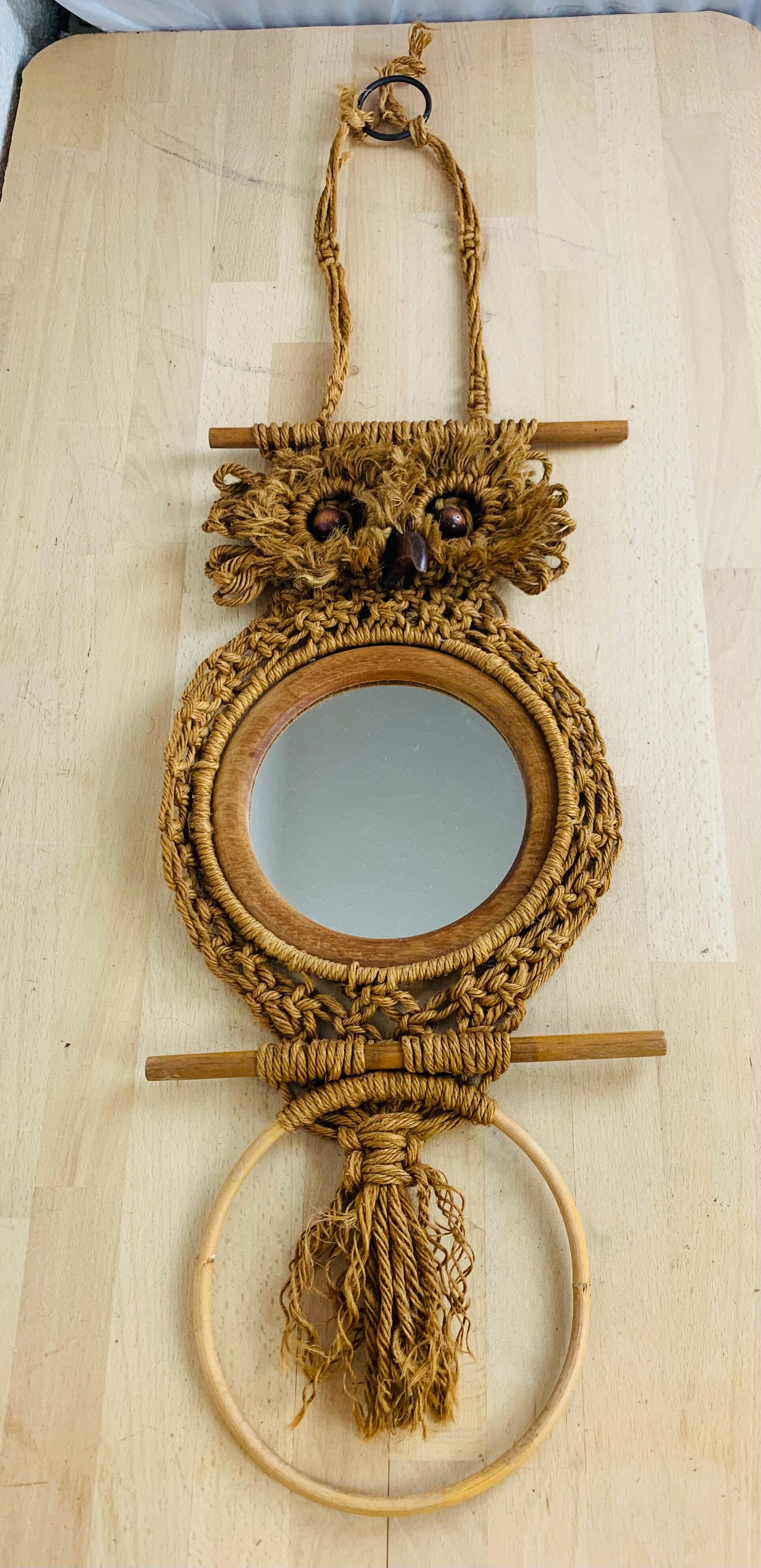 Wall weaving and mirror macramé owl owl