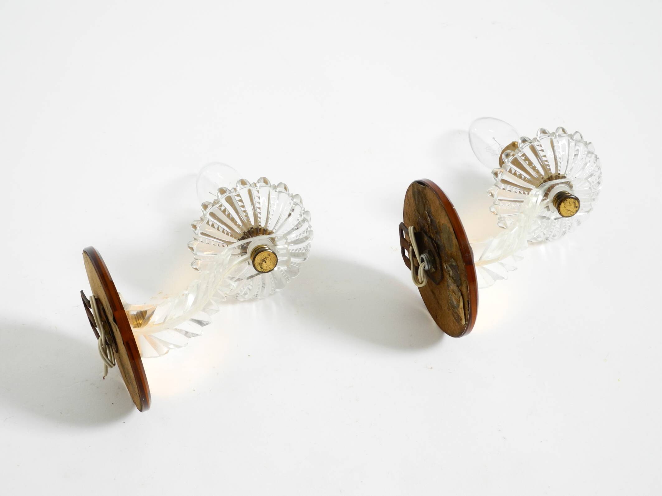 Two original Italian 1960s wall lamps with glass and mirror components