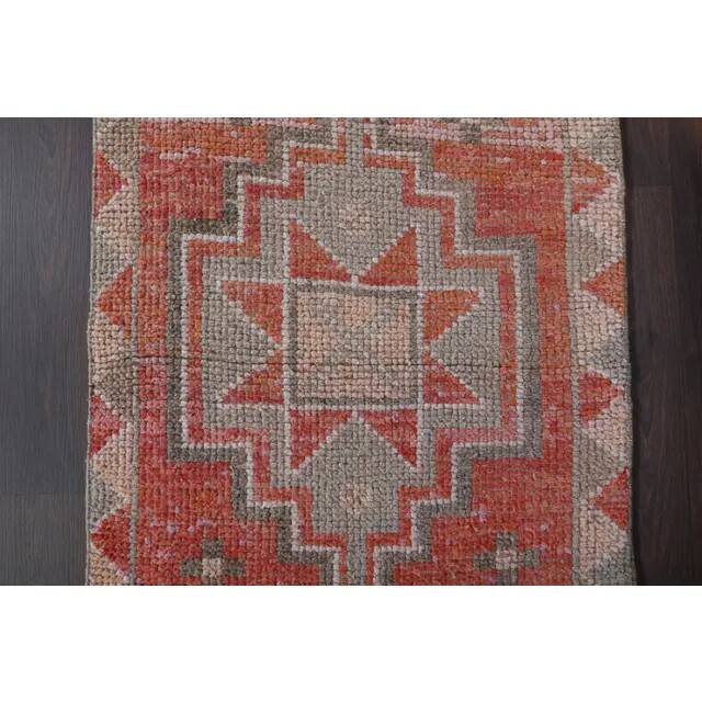 1970s Vintage Turkish Hand-Knotted Wool Cotton Red Runner Rug 90x307