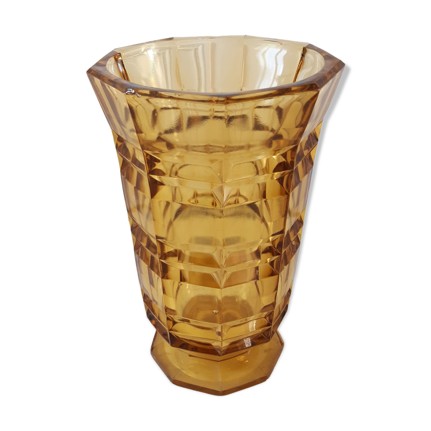 Faceted amber glass vase 70s