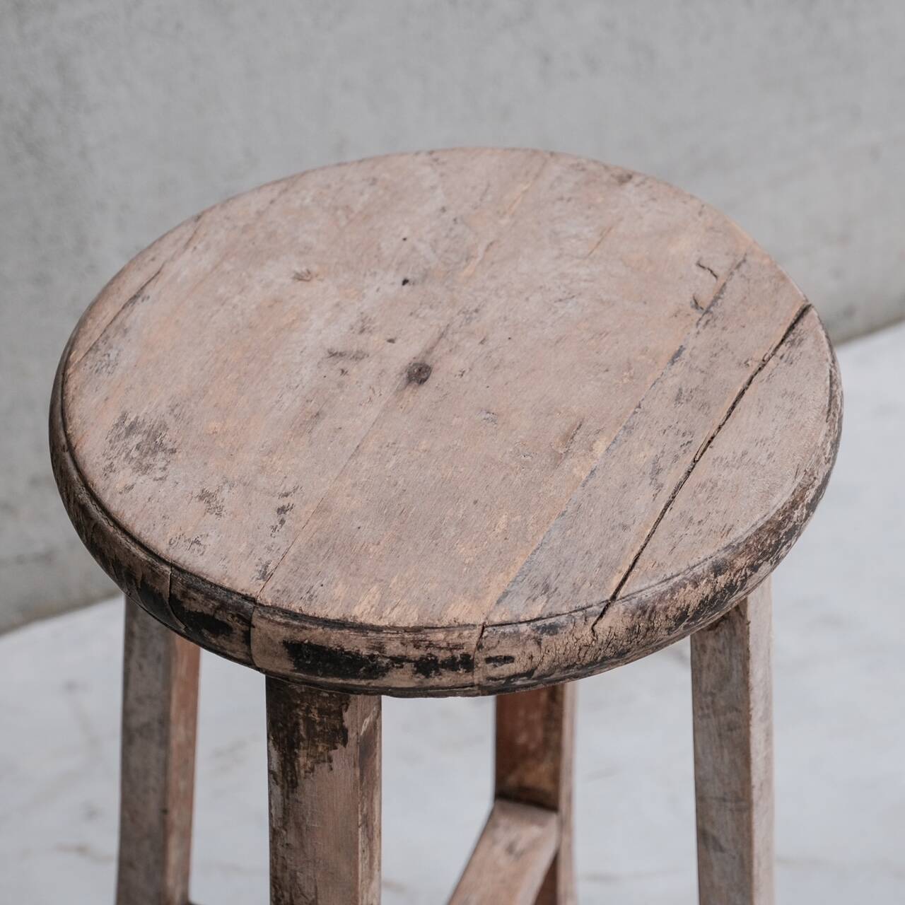Primitive Mid-Century French Wooden Stool or Side Table