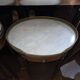 Pair of Louis XVI style bedside tables in mahogany, with marble tops.