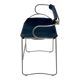 Kitchen bar stool with a weathered silver metal backrest and navy blue leather.