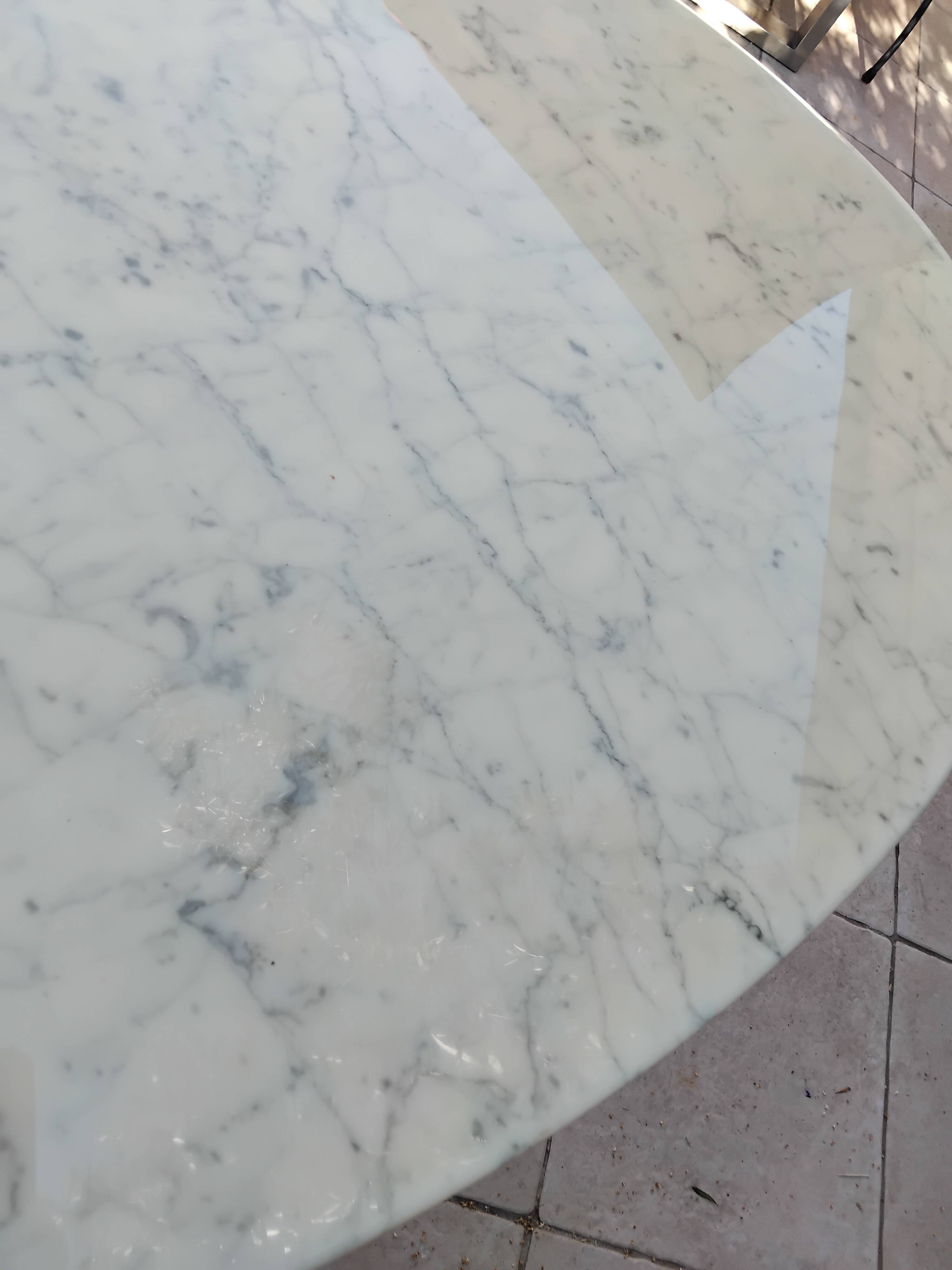 Carrara marble and chrome dining table, vintage Italy, 70s style