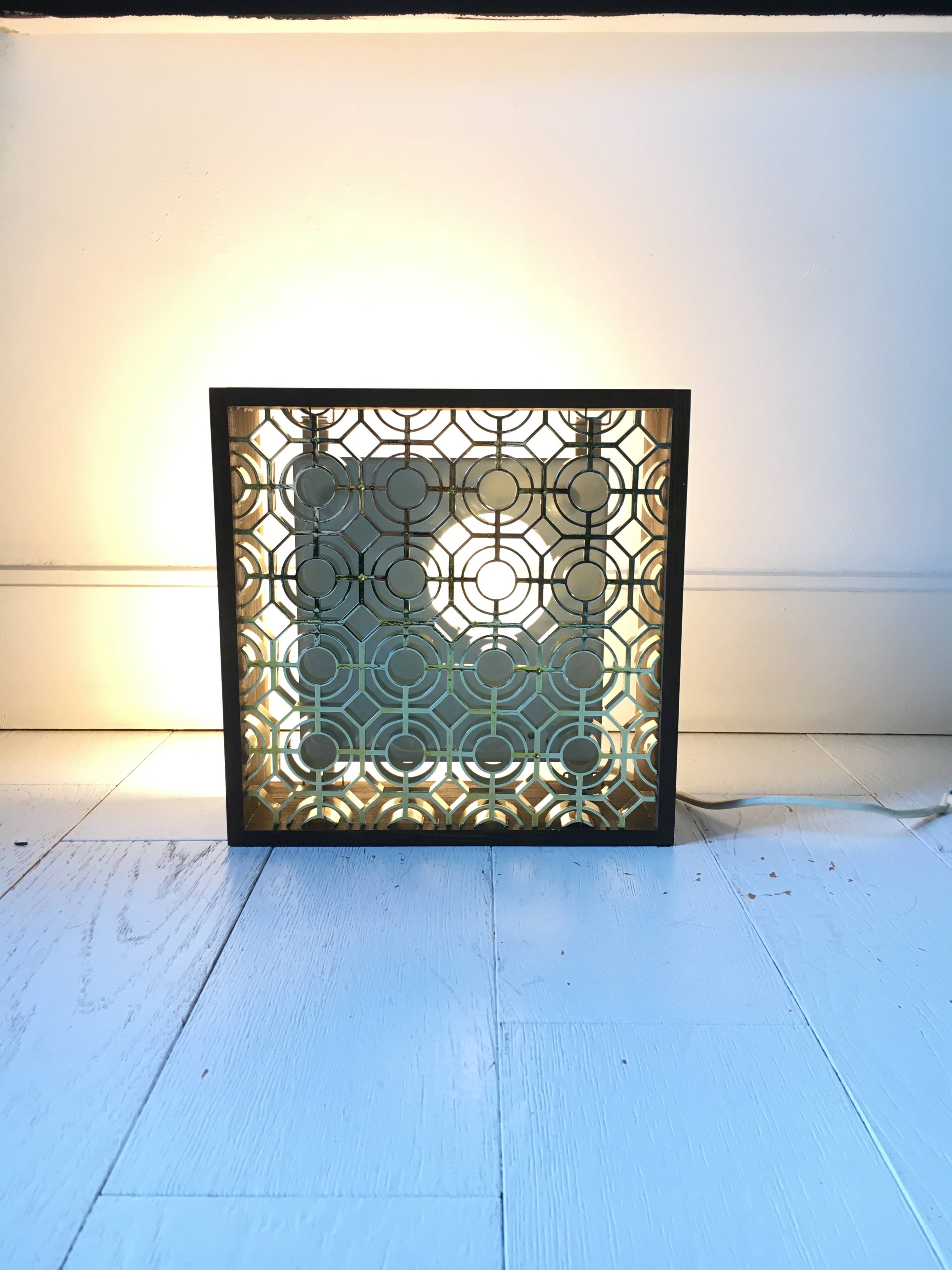 Pair of wooden frame wall lights, Odreco