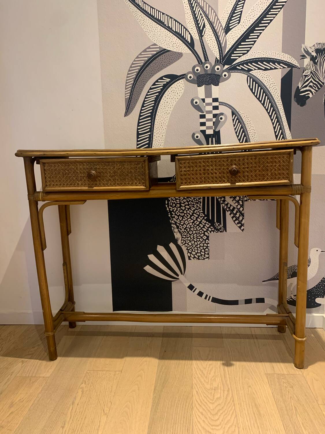 Vintage rattan console
