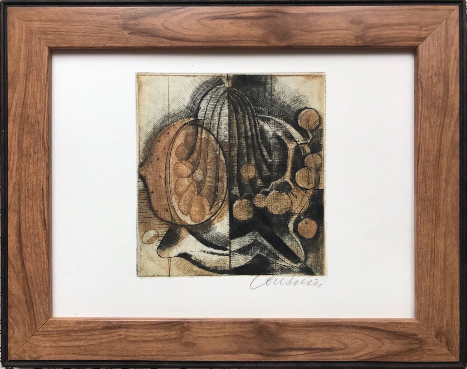 Brigitte coudrain(1934).composition aux fruits,1998.eau-forte aquatint