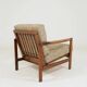 Fauteuil vintage en tissu chiné beige moutarde et olive, Pologne 1960