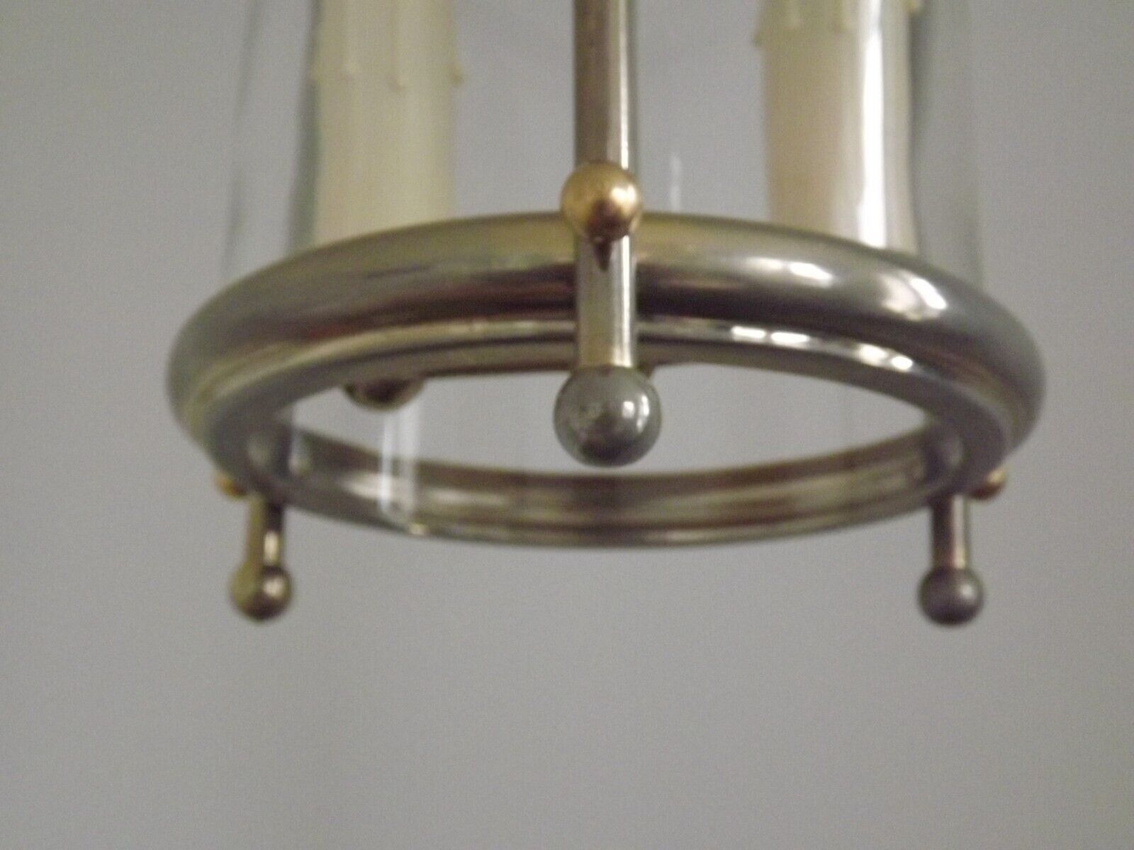 French vintage silver finished brass cylindrical glass 2 light hall lantern 3929