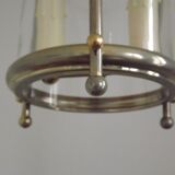 French vintage silver finished brass cylindrical glass 2 light hall lantern 3929