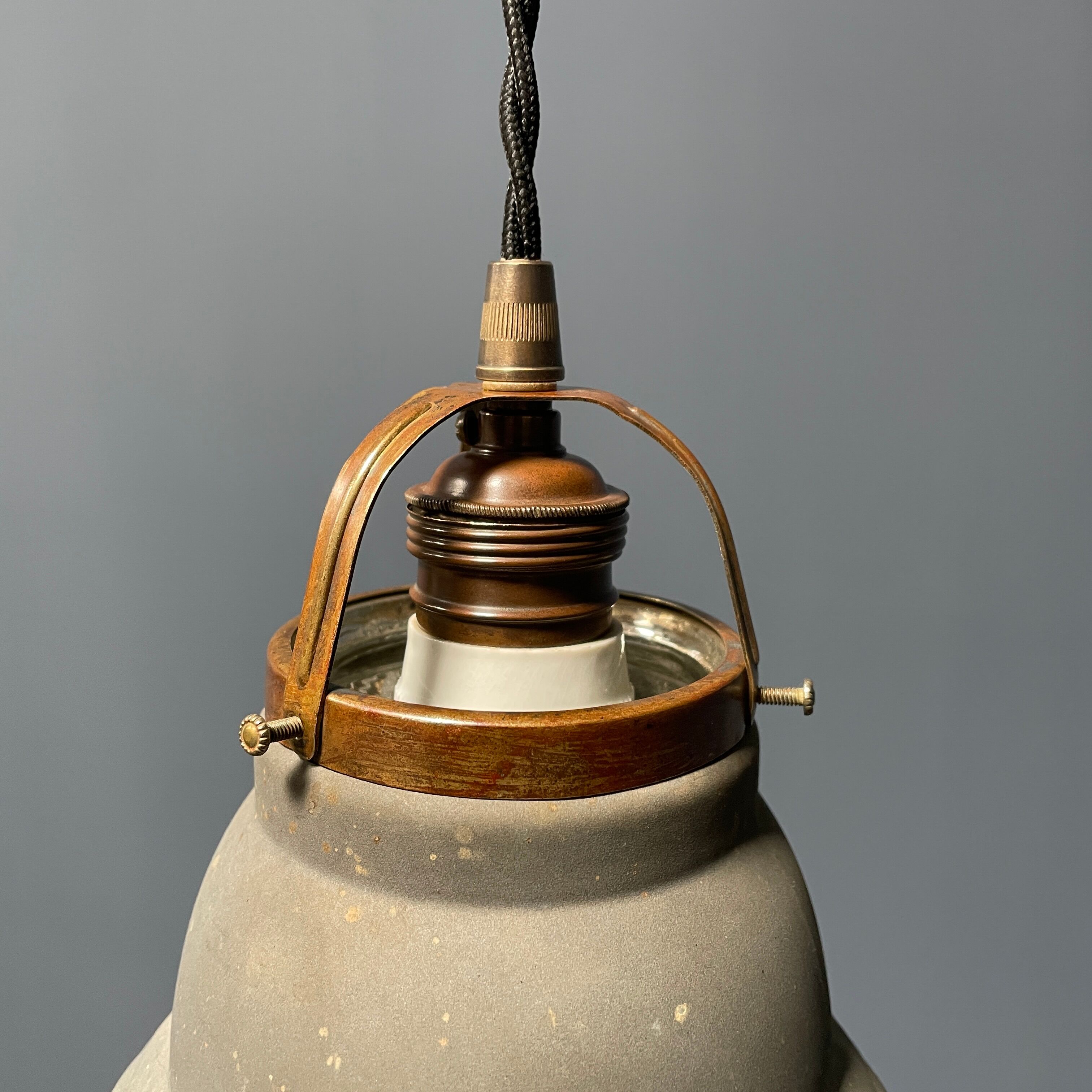 Old mercury glass hanging lamp with brass fixture