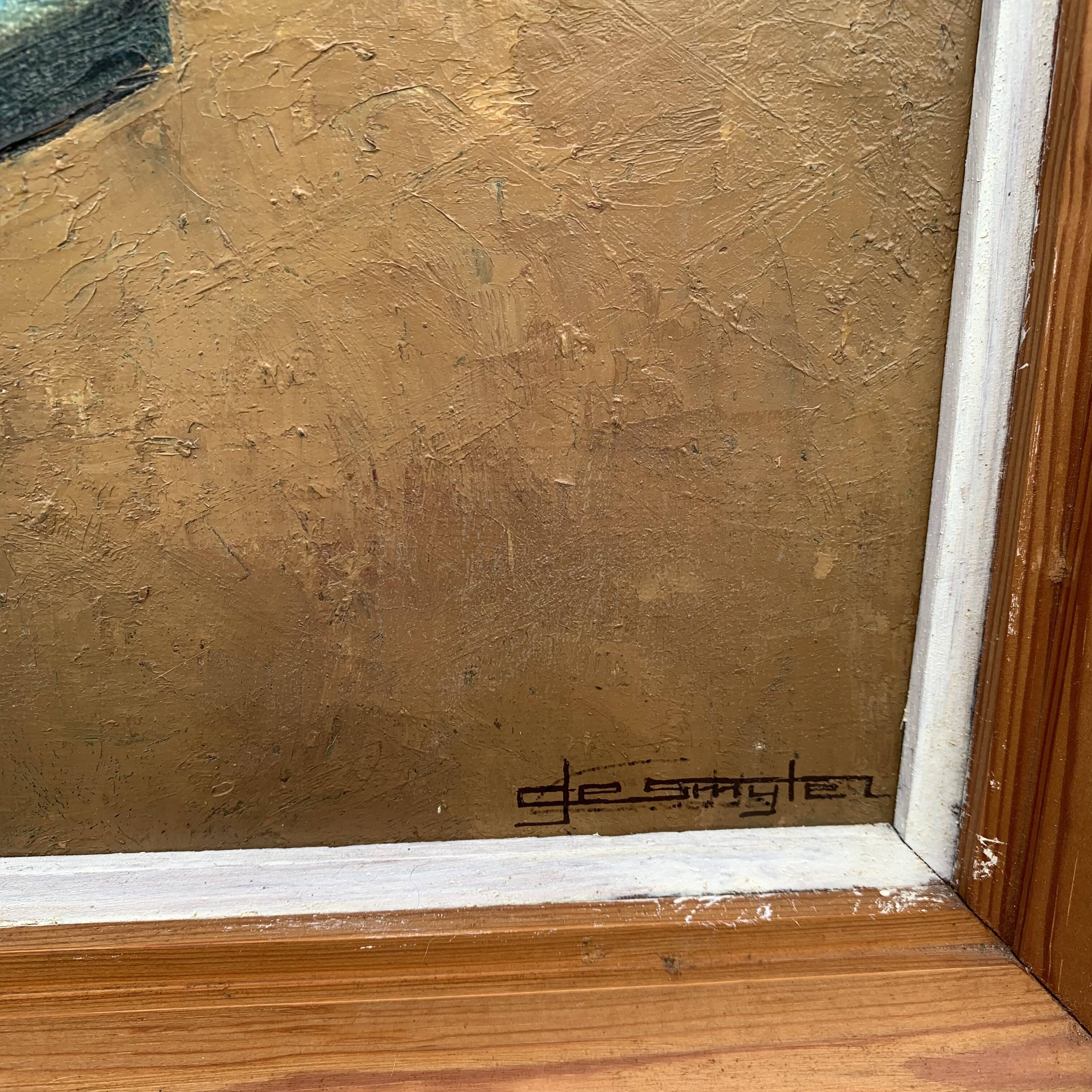 Oil on canvas still life with chrysanthemums