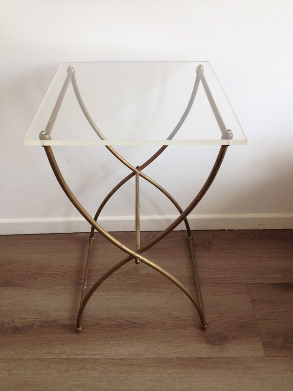 Table d'appoint laiton et plexiglass vintage