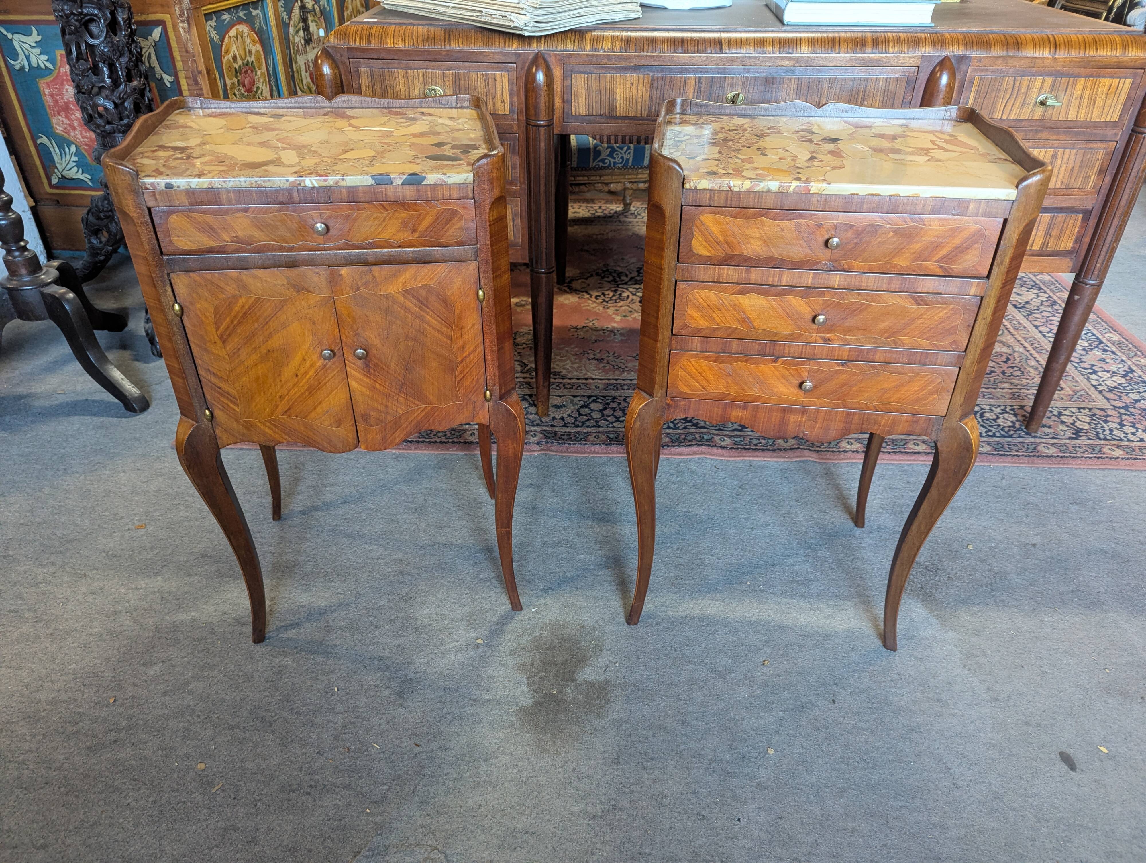 Pair of Louis XV Style Bedside Tables in Rosewood Marquetry