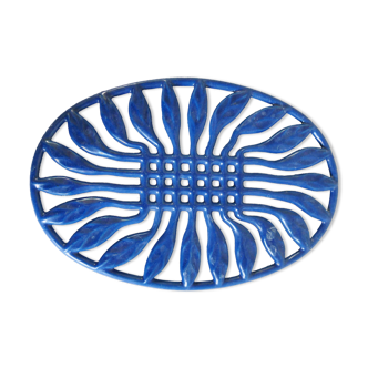 Old French blue enamelled cast iron underside