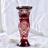 Large antique Bohemian vase, chiseled ruby color